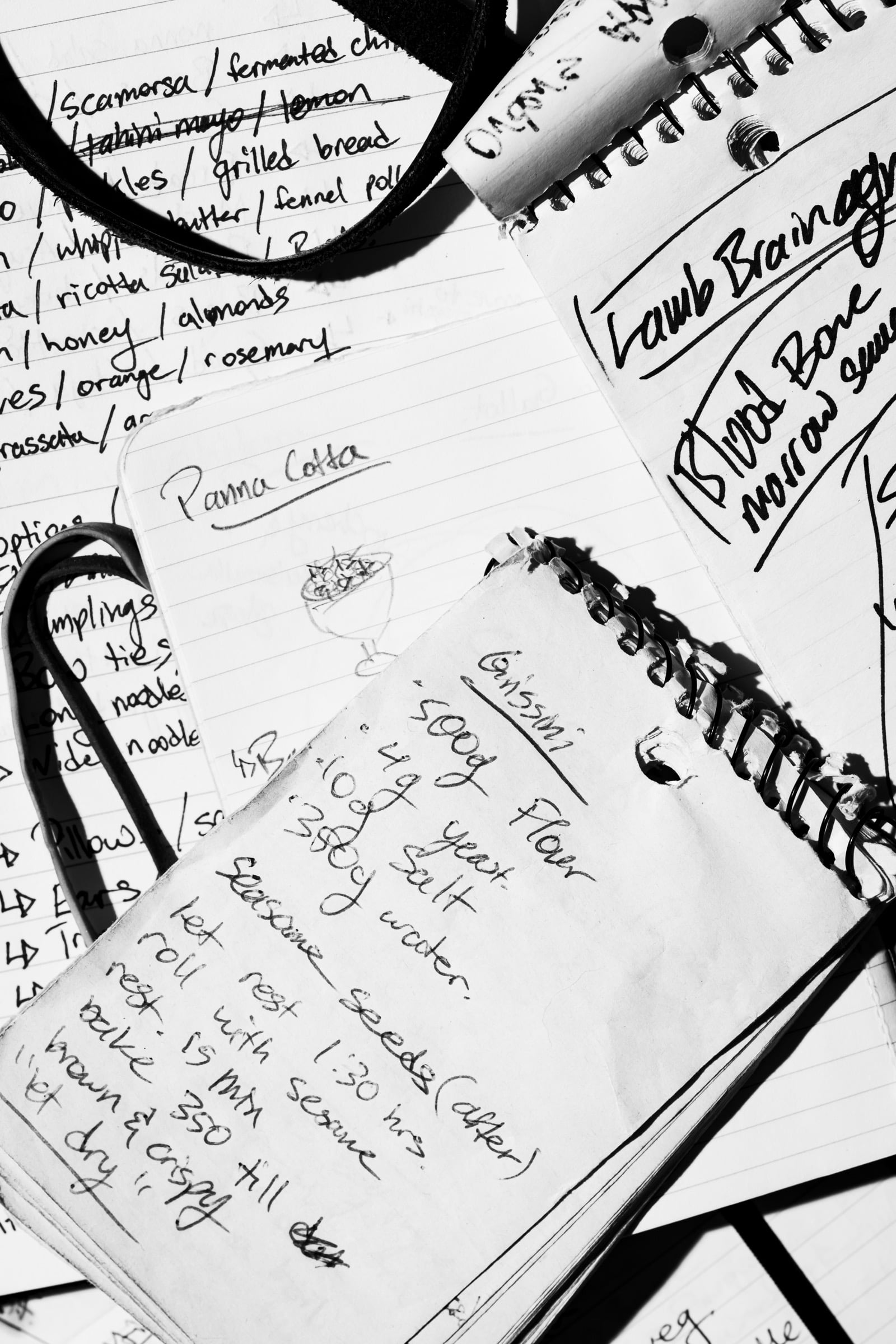 Handwritten pasta recipes and notes